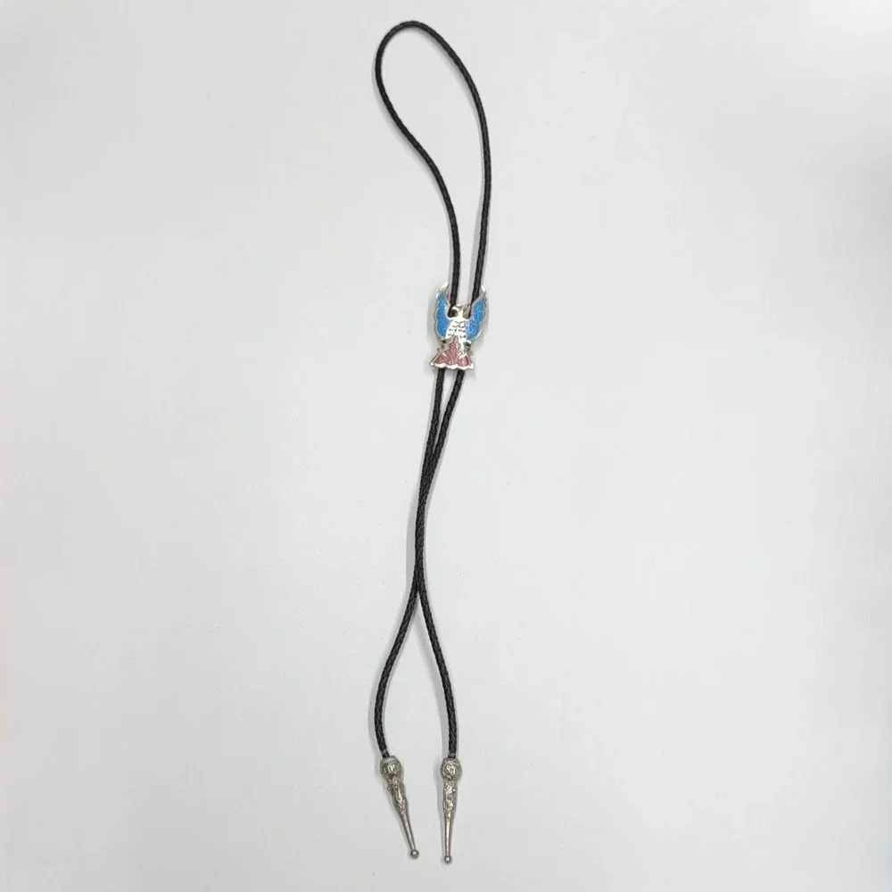 Vtg SSI Thunderbird Bolo Tie Silver‎ Tone Blue Red Enamel Western Southwestern